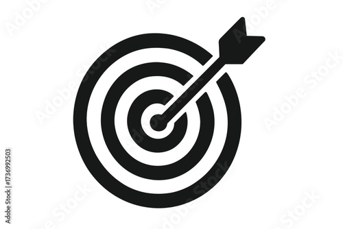 Target with arrow in the bullseye. Dartboard icon. Symbol of goal, success, accuracy, and achievement. Vector for business strategy, marketing, focus, and solution.
