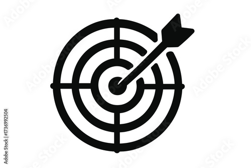 Target with arrow in the bulls eye. Business goal success concept. Marketing strategy objective. Achievement, focus and mission accomplished. Vector icon for accuracy, aim.