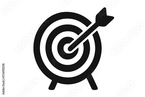 Target with arrow in the bullseye. Goal achievement, business success concept. Marketing objective, aim, focus, and strategy icon. Vector illustration for mission accomplished.
