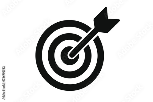 Target with arrow in the bullseye icon. Concept of success, goal achievement, business strategy and focus. Precision and accuracy symbol. Flat vector for marketing objective.