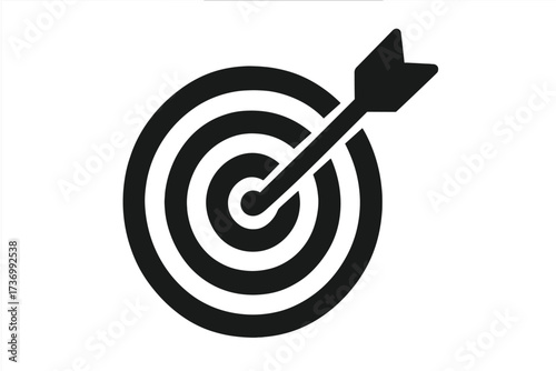 Target with arrow hitting the center bullseye. Business goal success concept. Marketing strategy and objective achievement metaphor. Accuracy, focus, and mission accomplishment.