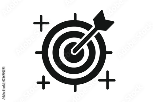 Target with arrow in the bullseye. Business goal achievement concept. Icon for success, accuracy, and strategy. Vector illustration for marketing, focus and purpose.