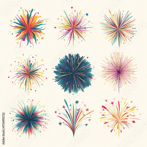 Vibrant silhouette of a firework exploding in a celebration isolated on white background