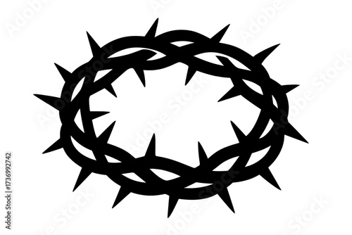 Crown of thorns silhouette. Jesus Christ passion symbol. Christian religious vector icon for Easter. Sacrifice, suffering, and crucifixion concept. Faith and salvation sign.