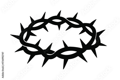 Crown of thorns vector silhouette. Religious symbol of Christianity. Passion of Jesus Christ. Easter story, crucifixion, death, suffering, sacrifice, salvation, resurrection.