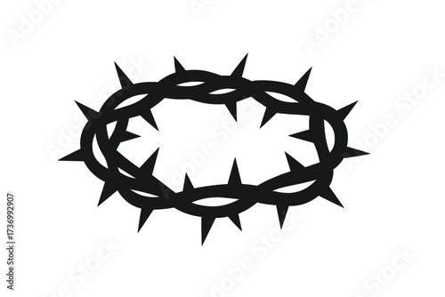 Crown of thorns silhouette vector. Christian symbol of the passion of Jesus Christ. Religious icon of crucifixion, sacrifice, and suffering. Easter and Lent concept graphic.