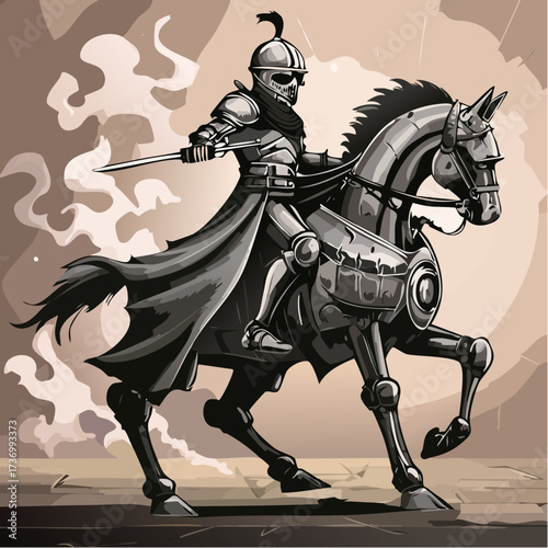  steampunk skeleton knight charging battlefield vector for game art and posters