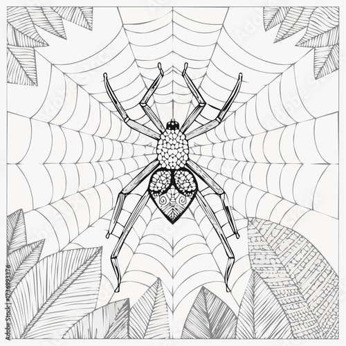  zentangle spider queen ornate web throne art-print vector for stationery and coloring posters