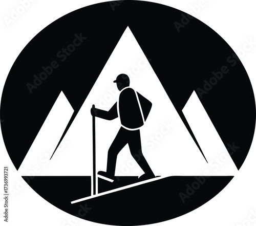 Snow Hiking Vector Icon.