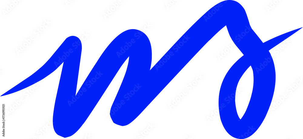 Fototapeta premium Abstract blue arrow in bold brushstroke style with flowing curves on white background, symbolizing growth, progress, creativity, direction, and modern design.