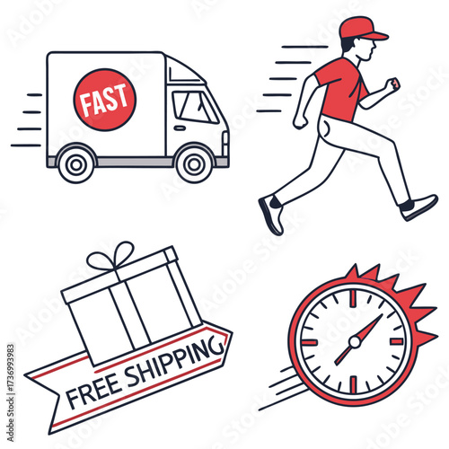 Fast delivery icons truck runner gift free shipping clock speed