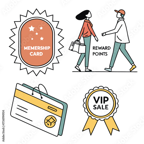 Membership VIP Sale Reward Points and Shopping Bag Icons bundle