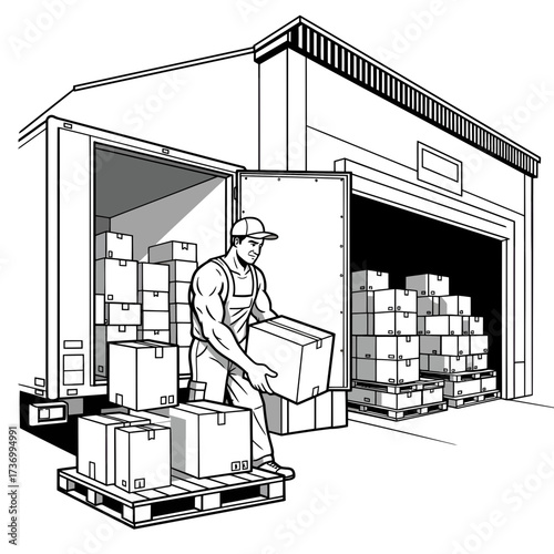 Warehouse Worker Unloading