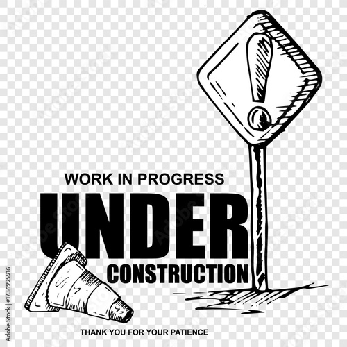 Work In Progress, Under Construction, doodle vector