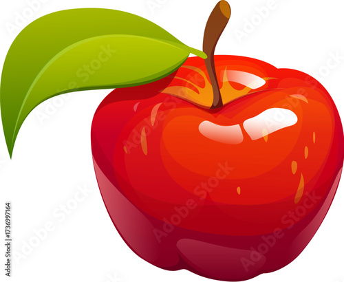 Thanksgiving Day autumn apple harvest and food for fall holiday, cartoon vector. Ripe red apple fruit with leaf for Happy Thanksgiving food and holiday greetings of autumn harvest of fall season