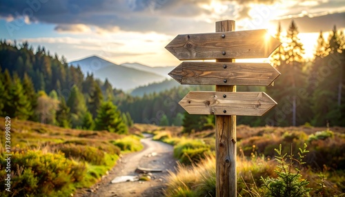 Wooden trail sign with arrows