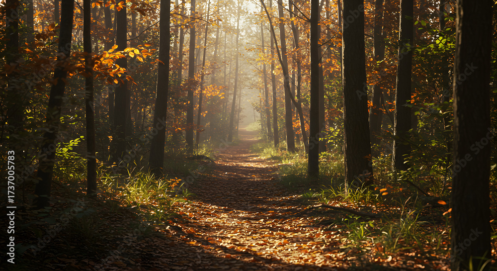Fototapeta premium autumn forest in the morning
