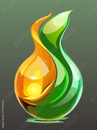 Morphing molten glass shapes in translucent amber and green with glossy reflections. A luxurious abstract concept for fragrance branding, tech, and high-end product design.