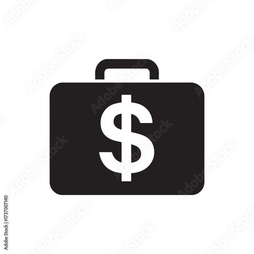 Black briefcase silhouette with dollar sign business and finance icon financial investment wealth management and economic growth concept vector icon illustration