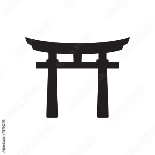 Black Torii Gate Silhouette Isolated on White Background Symbolizing Traditional Japanese Architecture and Cultural Heritage a Representation of Gateway and Transition Icon