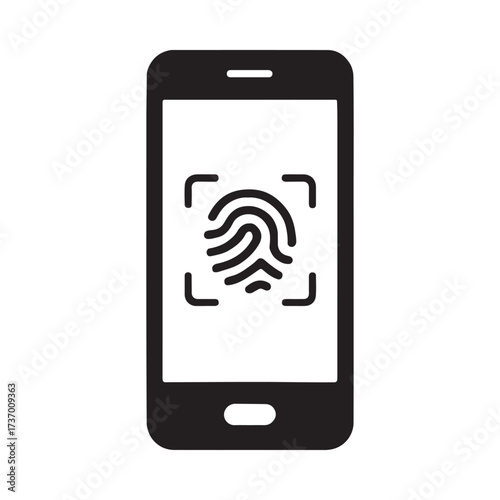 Smartphone Security with Fingerprint Scanning Technology Biometric Identification System for Mobile Access and Data Protection Using Advanced Authentication Methods on Cellular Devices silhouette icon