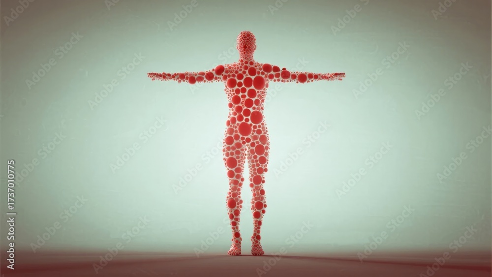 Obraz premium Human silhouette composed of red cellular patterns against a gradient background