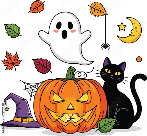 Halloween vector illustration silhouette on pure white background