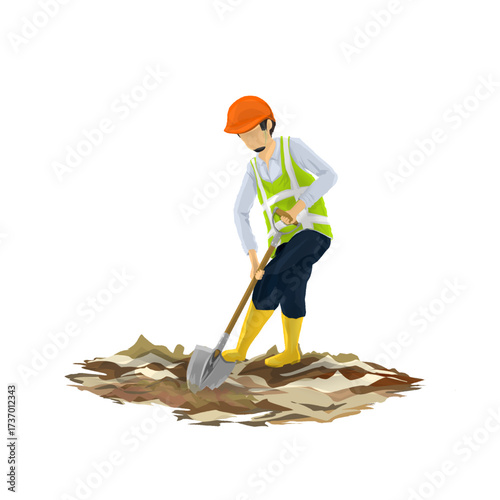 construction worker with a shovel without background