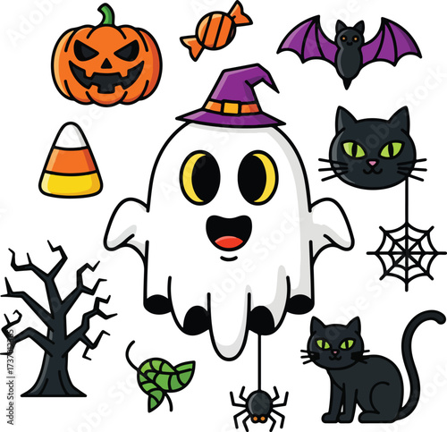 Halloween vector illustration silhouette on pure white background