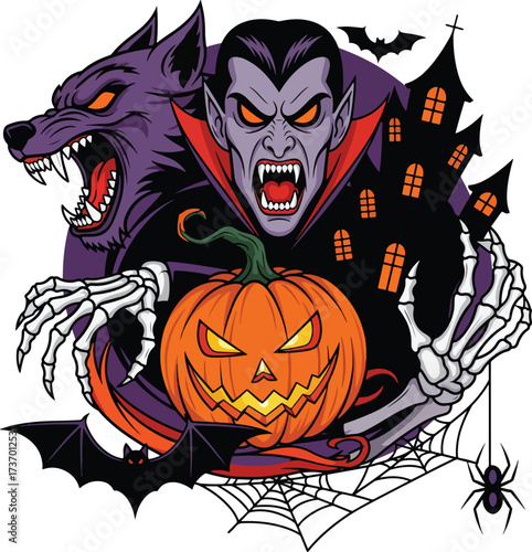 Halloween vector illustration silhouette on pure white background