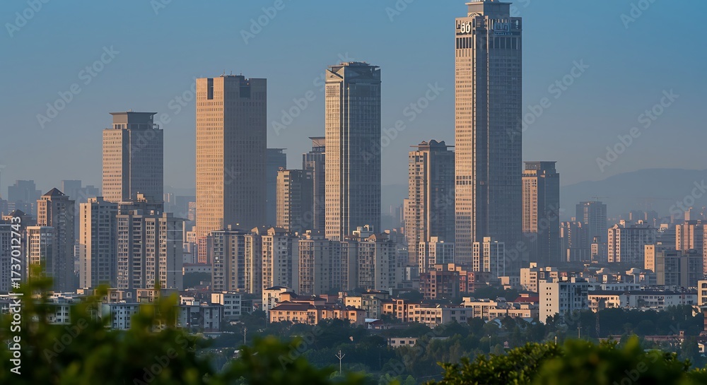 Obraz premium Spectacular urban vista featuring towering skyscrapers and city buildings
