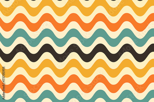 Retro groovy seamless pattern with wavy lines. Mid-century modern 50s 60s 70s background. Abstract vintage geometric print for wallpaper, fabric, and wrapping paper.