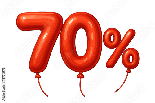 70 percent off discount sale promotion. Red 3D number balloons for seasonal shopping advertisement. Seventy percent special offer tag label. Vector cartoon illustration design.