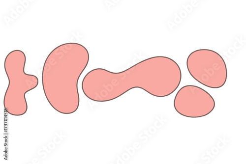 Abstract vector liquid organic blobs chain. Irregular shape fluid element. Random cute wavy splodge. Pink smooth pebble stone shapes. Modern minimal graphic for background.