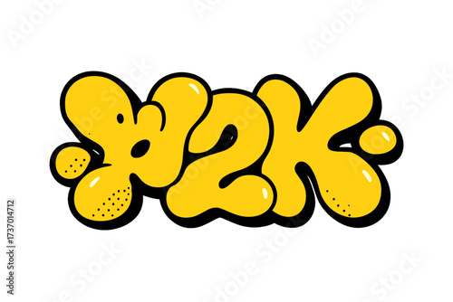 Y2K lettering in bubble graffiti style. Funky cartoon typography from the 2000s. Retro hip hop street art text effect. Abstract hand drawn vector illustration for sticker design.