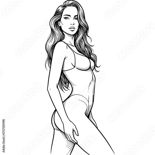 Woman in One-Piece Swimsuit