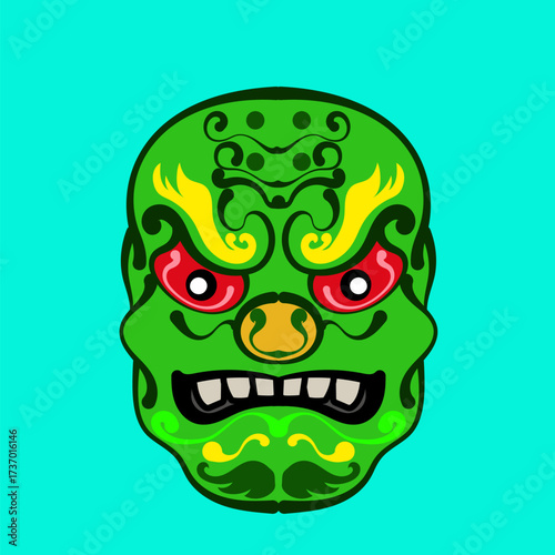 Scary Oni Mask Japanase animal yokai illustration for design apparel and printing poster