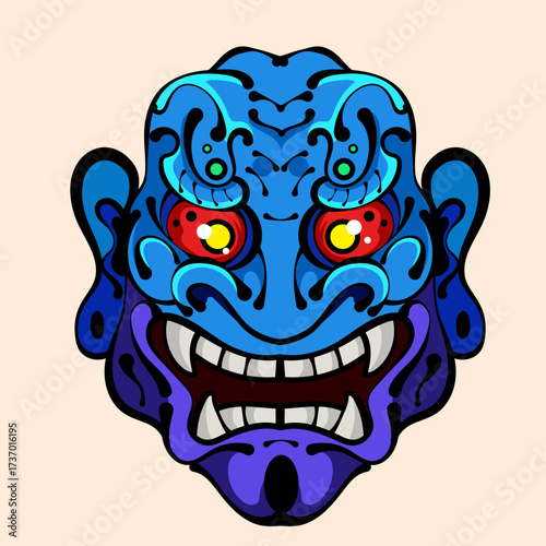 Scary Oni Mask Japanase animal yokai illustration for design apparel and printing poster