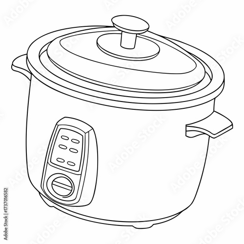 A simple line drawing illustration of a modern electric slow cooker with a digital control panel and lid