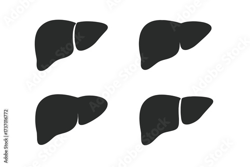 Liver icon silhouette set. Vector illustration of a human internal organ for medical, health, science concepts. Anatomy, biology, and hepatology graphic symbol collection isolated.