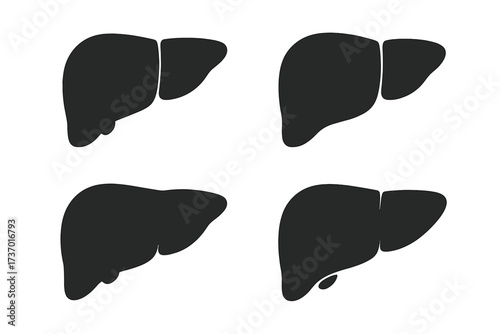 Liver icon vector set. Human anatomy organ silhouette symbol. Medical healthcare biology illustration. Simple flat black graphic element collection for design. Isolated on white.