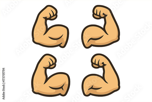 Biceps muscle arm flex icon set. Strong power symbol. Fitness, gym, bodybuilding concept. Cartoon vector illustration. Strength, workout, bodybuilder sign. Health graphic.