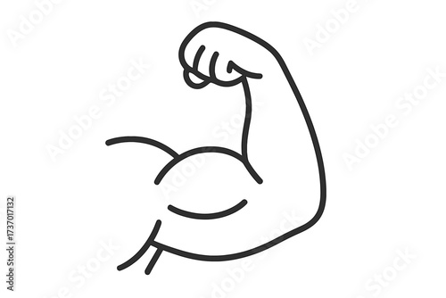 Muscle icon, biceps symbol, strong arm flex. Simple vector line art illustration. Concept for fitness, gym, workout, power, and strength. Bodybuilding and health sign.