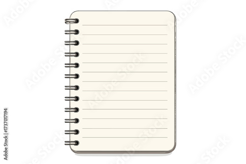 Realistic spiral notebook mockup vector illustration. Blank lined paper notepad for notes, journaling, or diary. Empty school or office supply template isolated on white.