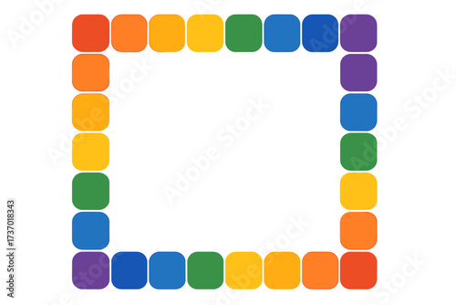 Rainbow frame background of rounded tiles. Vector template for LGBT Pride Month. Colorful border for gay pride parade celebration, diversity poster, card or social media banner.