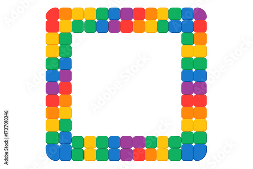 Pride month rainbow border. Colorful block frame background template. Vector illustration with rounded tiles seamless pattern. For lgbtq parade banner, poster or greeting card.