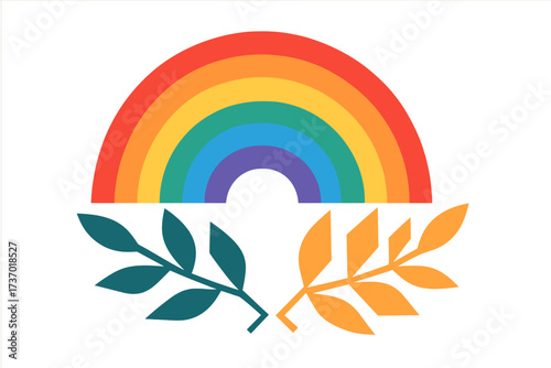 Tolerance and peace concept with rainbow and olive branches. Pride month banner template. Simple geometric style. LGBTQ symbol of love, freedom, and diversity. Flat vector.