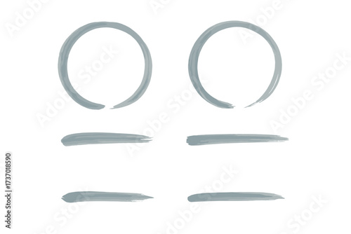 Vector set of hand drawn ink brush strokes. Japanese sumi-e calligraphy style. Minimalist gray Zen enso circle and lines. Abstract watercolor grunge texture design elements.