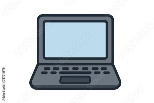 Laptop icon vector. Computer symbol in flat design. Notebook graphic illustration. Technology device for business, work, and web. Digital screen sign. Modern portable PC element.