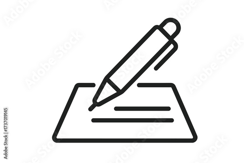 Signature icon with pen writing on a document. Concept for signing a contract, agreement, or application form. Vector line art for note taking, paperwork, and edit symbol.